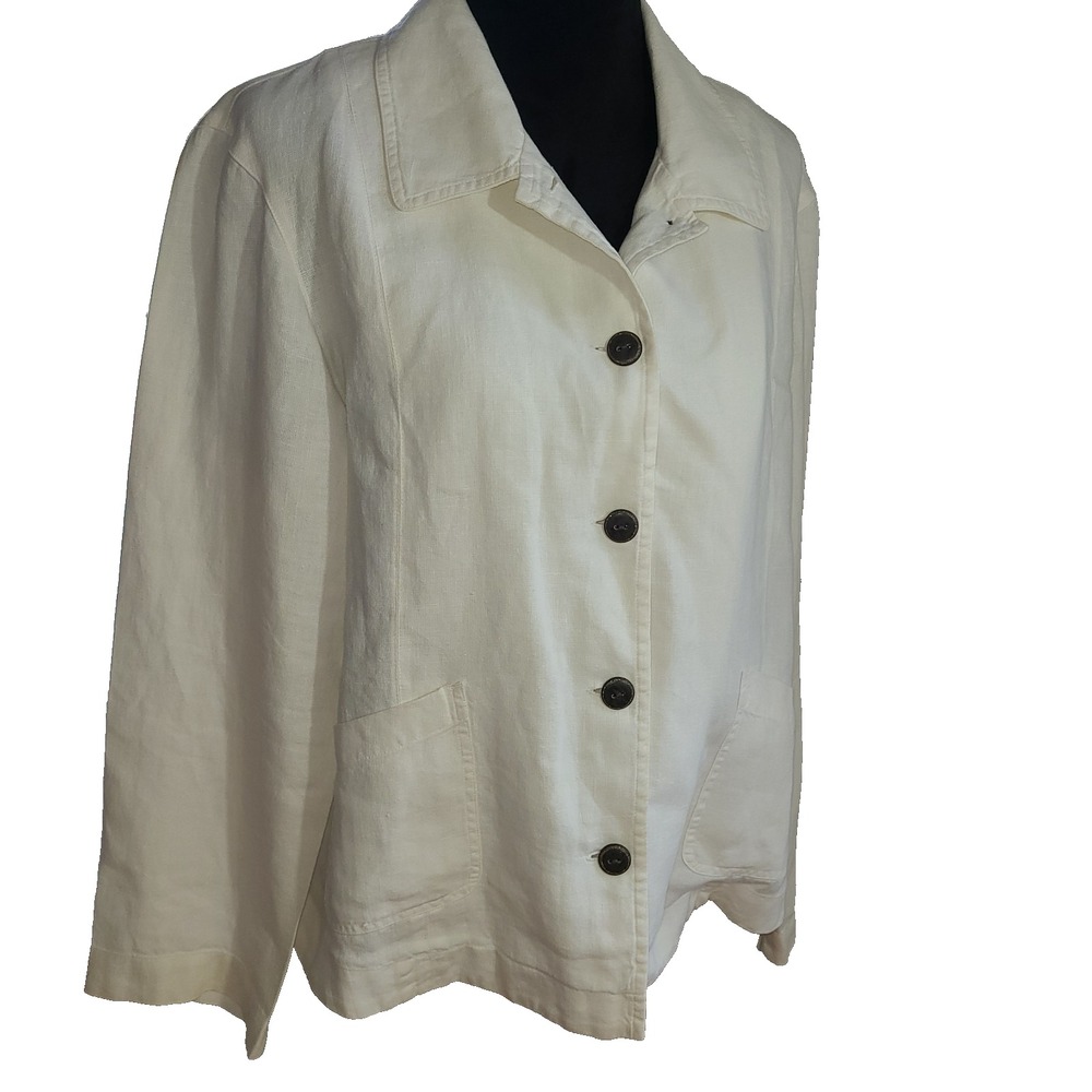 J.Jill Jacket Womens 100% Linen Long Sleeve Minimalist Lagenlook Sz Lg Classy